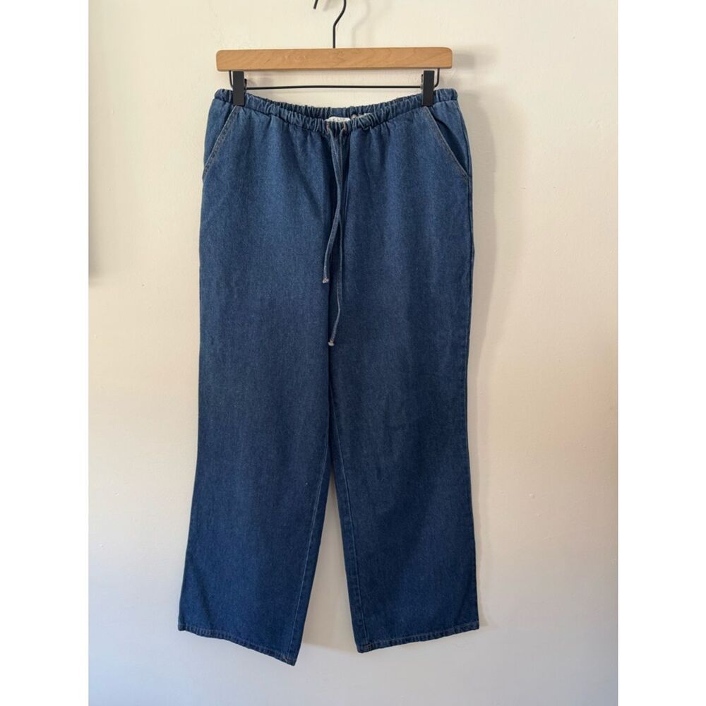Le Lis Wide Leg Relaxed Drawstring Denim Pants - Dark Blue XS